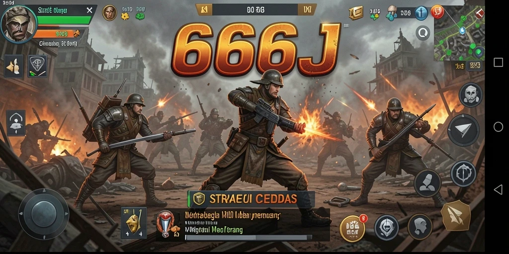 Screenshot gameplay menunjukkan strategi mendalam dalam pertempuran 666J.