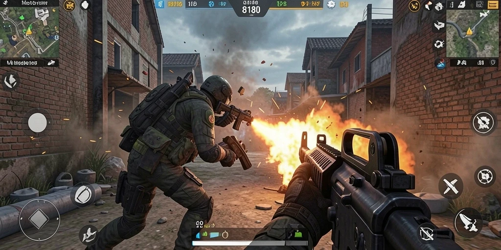 Screenshot menampilkan aksi intens dalam game TPS 8180.