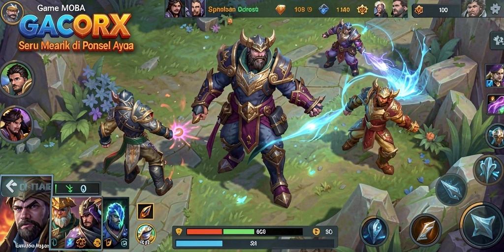 Tampilan gameplay seru dari GACORX yang memperlihatkan pertempuran MOBA.