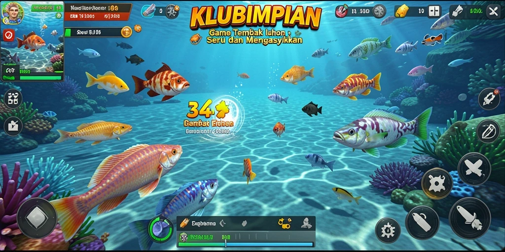 Gameplay seru KLUBIMPIAN dengan aksi tembak ikan yang menarik.