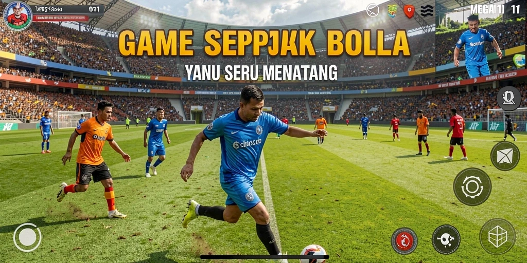 Tampilan seru gameplay MEGA111 dengan aksi sepak bola yang mendebarkan.