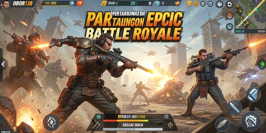 Screenshot OBOR138 menampilkan aksi seru dalam pertarungan Battle Royale.