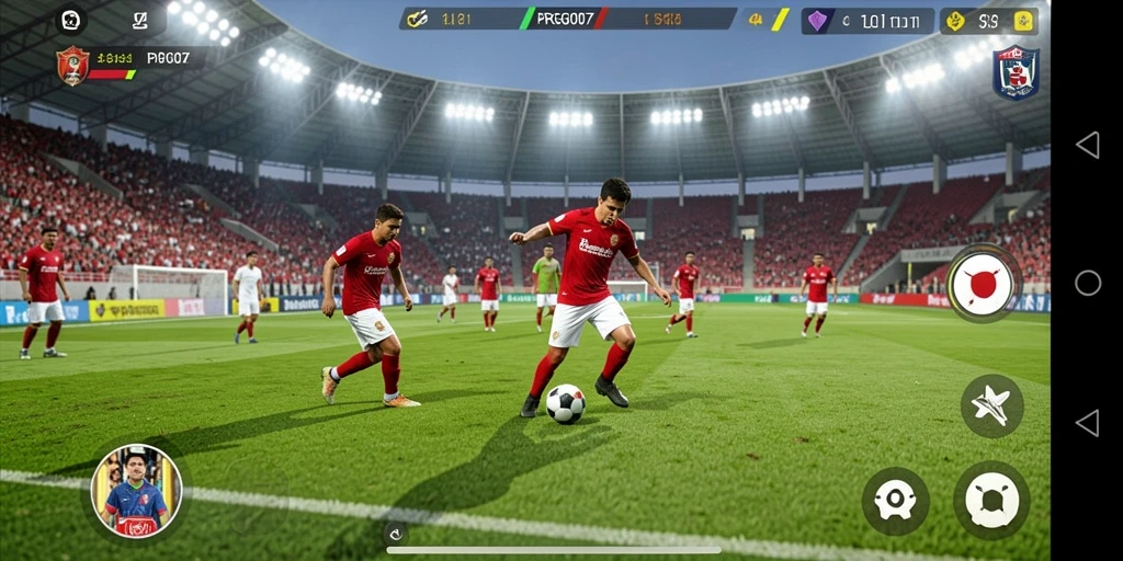 Tangkapan layar gameplay PRG007 yang mendebarkan di lapangan sepak bola.