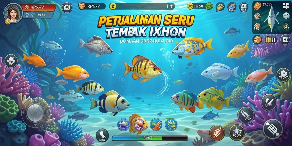 Tampilan gameplay RP6677 yang menampilkan aksi menembak ikan.