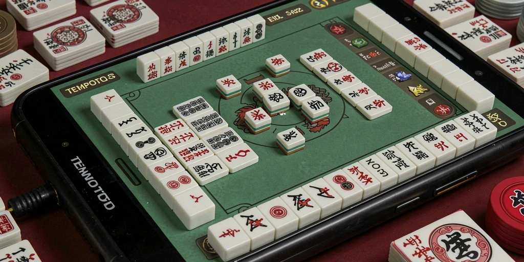 Tangkapan layar utama TEMPOTOTO menampilkan aksi Mahjong yang mendebarkan.