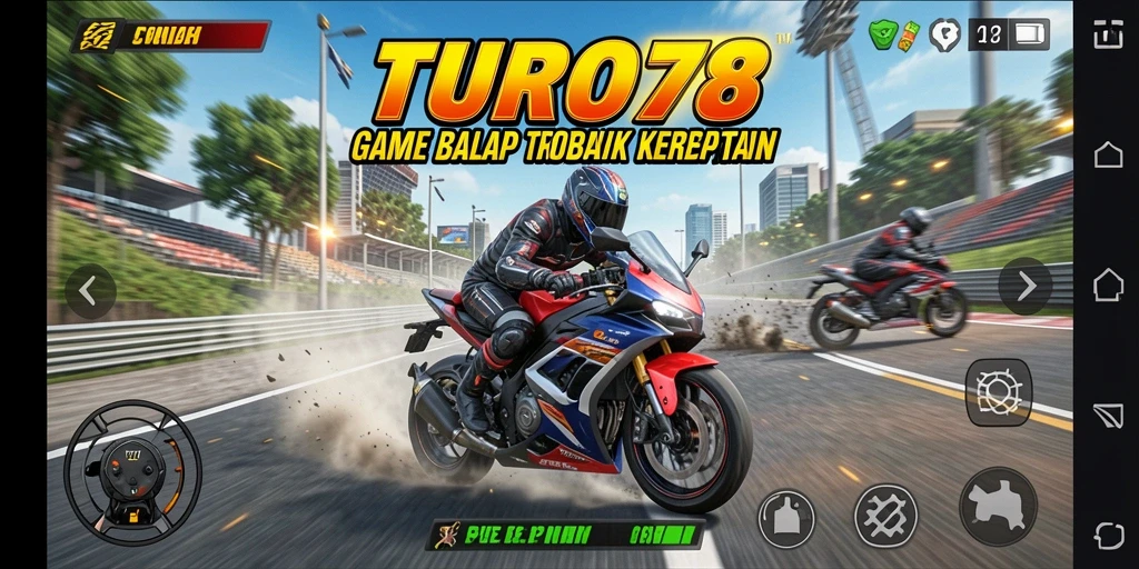 Tampilan gameplay yang mendebarkan di <strong>TURBO78</strong>, menunjukkan kecepatan dan adrenalin tinggi.